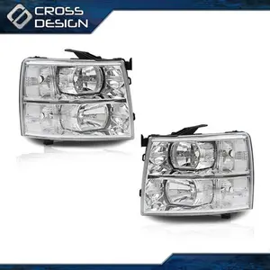 CROSSDESIGN CHROME HOUSING CLEAR CORNER HEADLIGHT REPLACEMENT FIT FOR 07-14 CHEVY SILVERADO