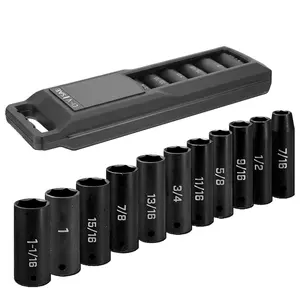 11PCS 1/2" Drive Impact Socket Set - Heavy Duty Industrial-Grade Deep Sockets, Metric/SAE Full Set, Cr-V Steel Corrosion-Resistant Coating & Premium Storage Case, Professional Auto Repair Tool Kit