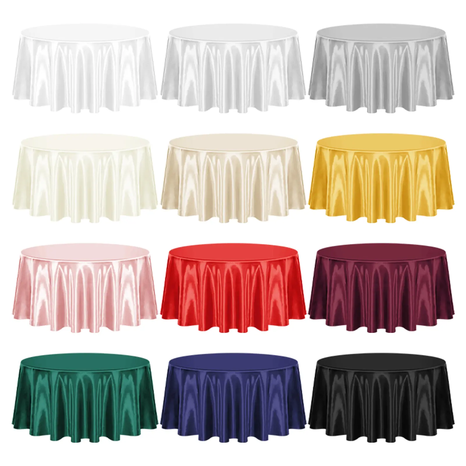 FANI 6 12 Packs Satin Round Tablecloth - 108 Inch,120 Inch,Premium Bright Silky Overlay Smooth Fabric Table Cover ,Wedding,Payty,Babyshower Mantel redondo para boda y fiesta