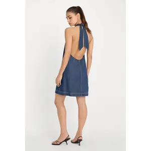 DENIM HALTER SHIFT DRESS | INDIGO1187