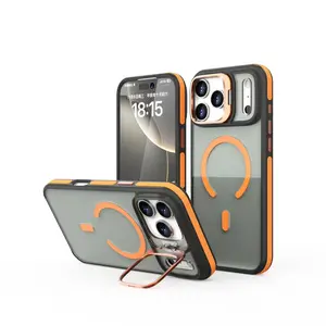 Buy 1 Get 1: 1 Case + 1 Screen protector Shockproof iPhone Case with Lens Stand for iPhone 11 12 13 14 15 16 17 - Orange & Black Design, Samsung Case S23 S24 S25 Ultra