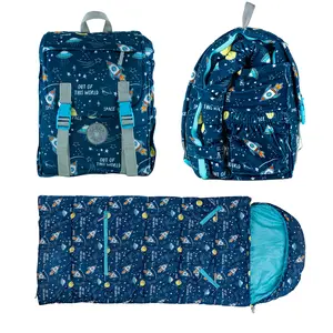 Sleep-n-Pack: Packable Little Kid's Sleeping Bag & Backpack, Cozy Mink, Space & Rockets
