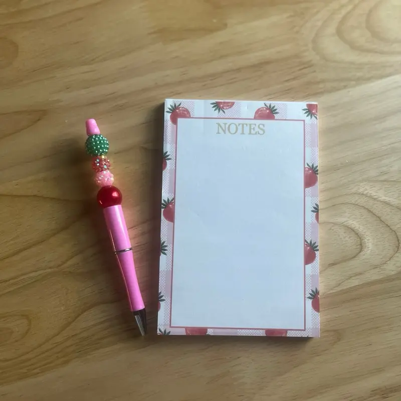 Custom Notepad with Pen - Pink Strawberry Design, Perfect for Notes and Lists, Ideal for Office and Home Use