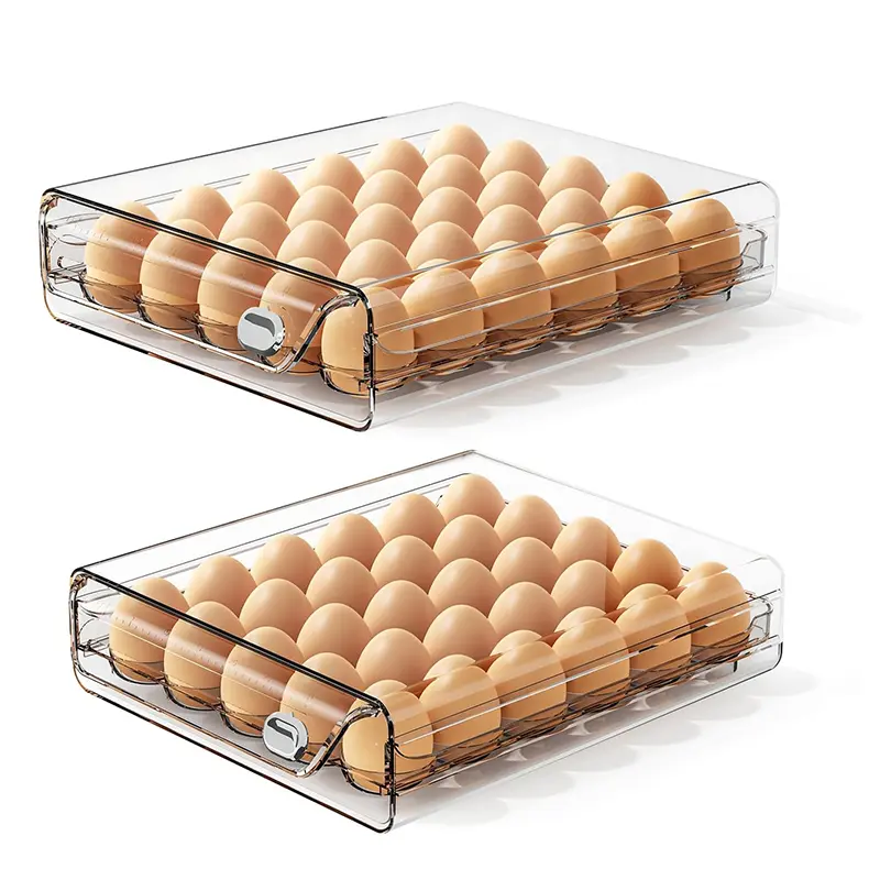 Plastic 30/60-Egg Capacity Fridge Organization Container - 1-Click Freshness Tracker, Anti-Roll, Anti-Collision, Stackable Kitchen Meal Prep Holder, 30/60 Egg Box, Plastic For Daily Use