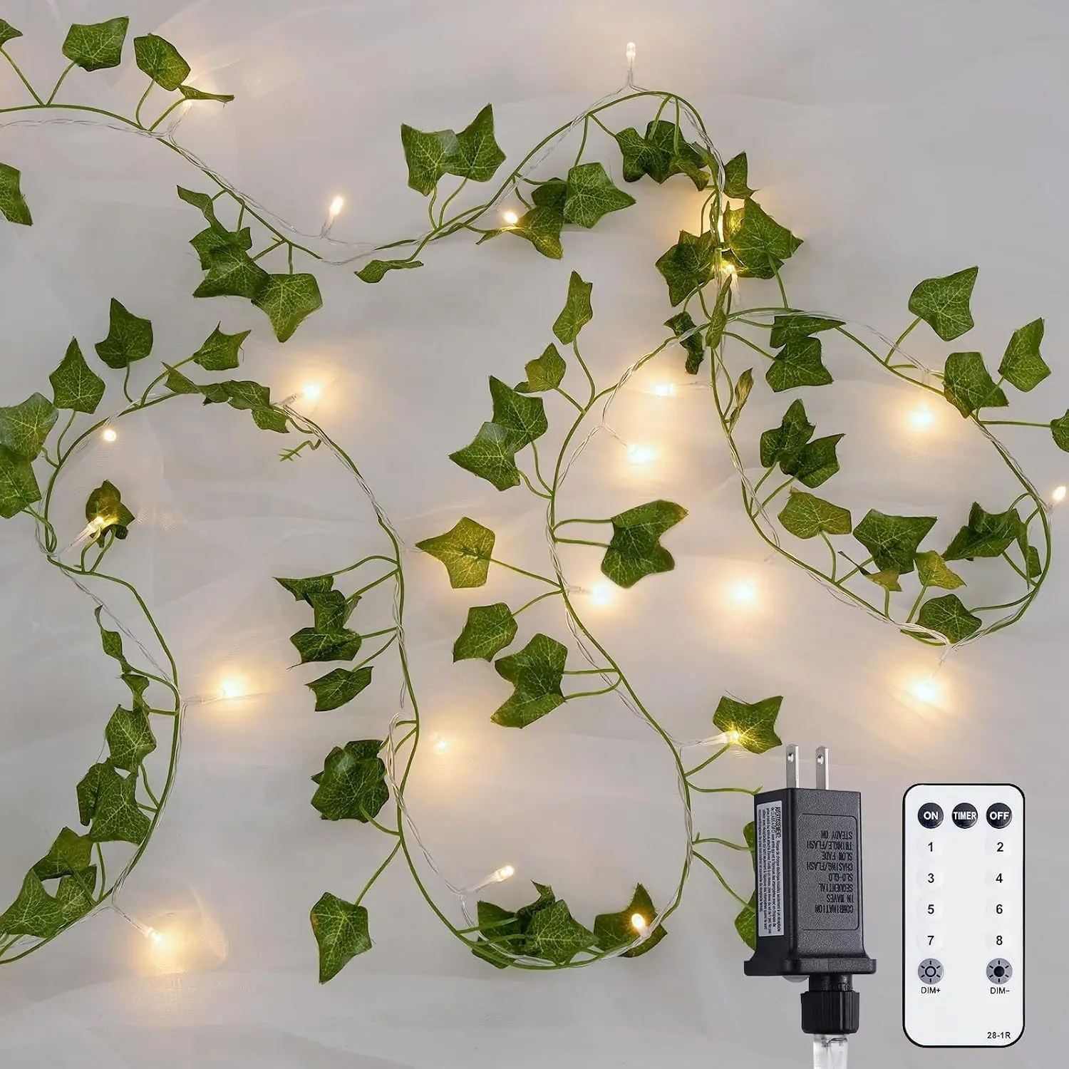 JMEXSUSS 100 LED Vines with Lights Plug in, Ivy Vines with Fairy Lights with Remote, 33 FT Leaf String Lights Waterproof for Room Bedroom Wall Fireplace Wedding Decoration（Warm White）