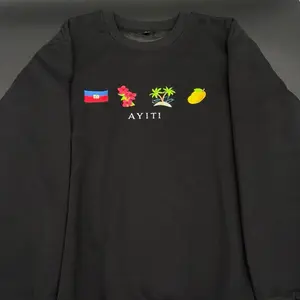 Haiti Embroidered Sweatshirt Flag, Hibiscus Flower, Island Representing the Beaches,and Mango Crewneck Ayiti