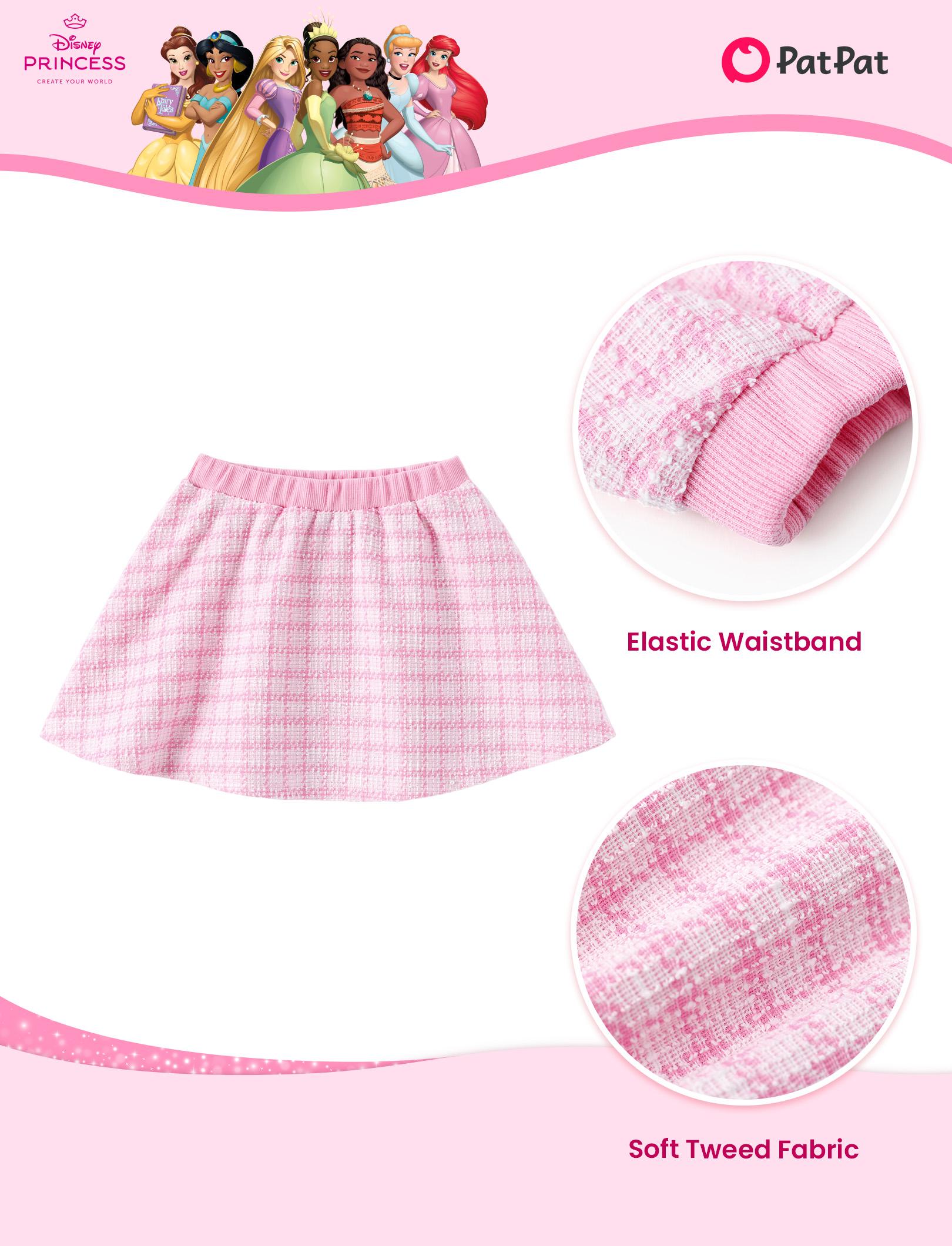 PatPat Disney Princess Ariel Little Mermaid Toddler Girls 2-Piece Pearl Button Knit Top & Tweed Skirt Set for Ages 2-9 Years Cute Minnie SpringGlowUp RefreshedLook