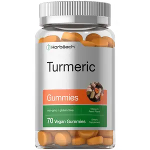 Horbäach Turmeric Gummies | 70 Count | Mango & Peach Flavor | Turmeric Curcumin with Ginger | Vegan Non-GMO & Gluten Free Supplement