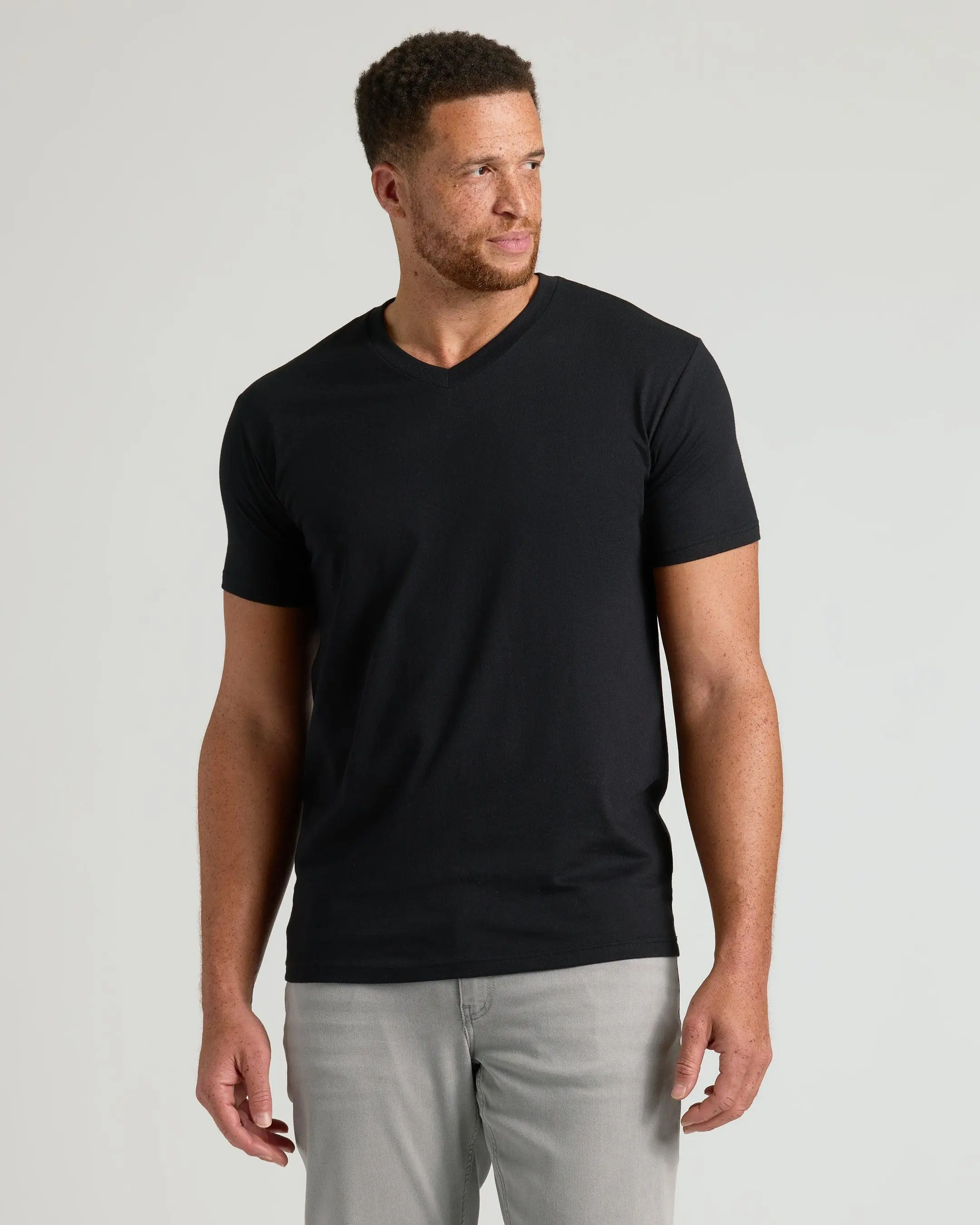 Men's Tall Classic V-Neck T-Shirt — Premium Cotton Blend Tall Fit Tee with Extra Length, Bicep-Hugging Fit, and Breathable All-Day Comfort