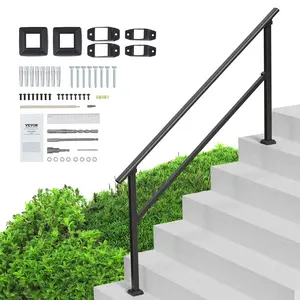 VEVOR Handrails for Outdoor Steps,  5-6 Step Stair Hand Rail Kit, Transitional Carbon Steel Railings with Installation Kit, Stair Rails for Seniors, Concrete Steps & Porch & Deck, Black Square Tube