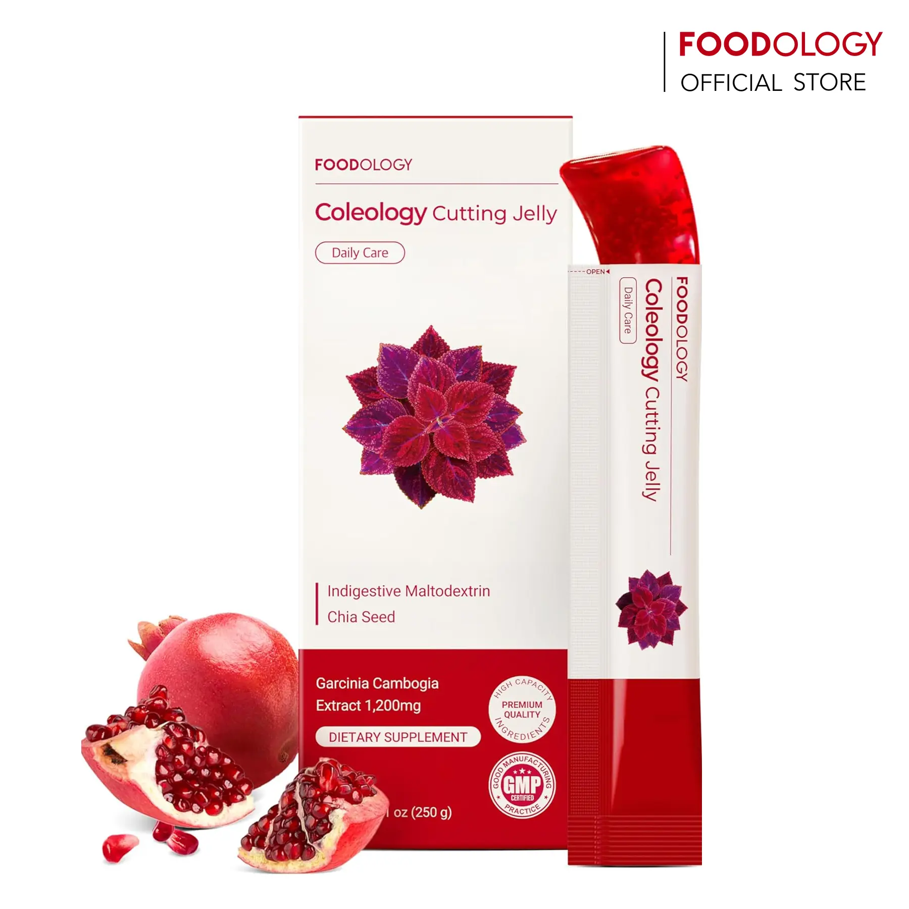 [FOODOLOGY] Coleology Cutting Jelly |  Refreshing Pomegranate Flavor Jelly | Daily Fiber Collagen Jelly with Chia Seed | 10 Servings (1 Box), 250 g (8.8 oz)
