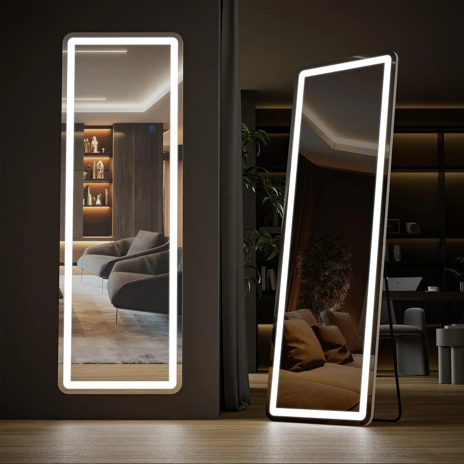 LED Floor Mirror with Stand - Full Length, Dimmable, 3 Color Lighting for Home Decor Items, Room Decor, Aesthetic Vanity Setup & Chic Spaces