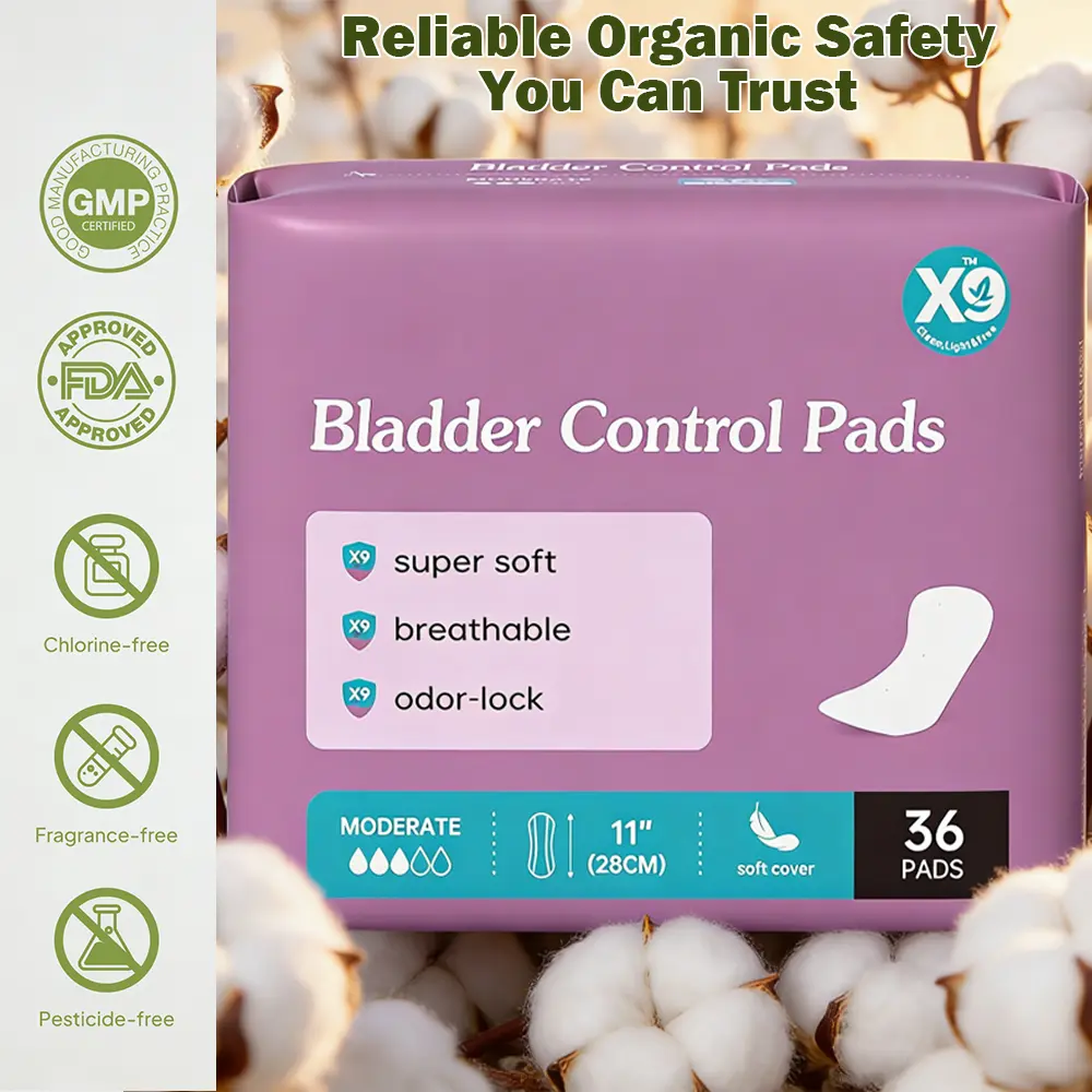 Fragrance-Free (Unscented) X9 Heavy Daytime Feminine Incontinence Comfort Cover Pads (11" (28cm), 36 Pads) - Cotton Ultra-Soft Topsheet, Skin-Friendly Fit, Wood Pulp Core, 3D Leak-Proof, Odor-Lock, Moisturizing, Clinically Safe, Breathable Bottom Film
