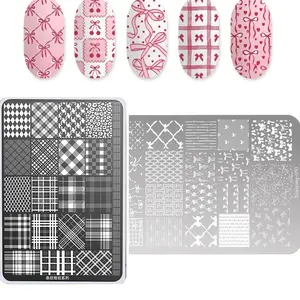 14.5*9.5cm Template Stencils Bowknot Patterns Geometric Nail Stamping Plates Nail Art Stamper Kawaii Bow Image Plate Manicure Tools