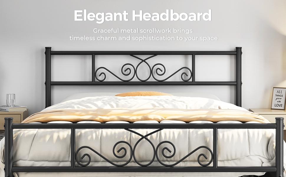 【Metal scroll design】Yaheetech Bed Frames Metal Platform Bed with Headboard and Footboard No Box Spring Needed Easy Assembly,Under-Bed Space