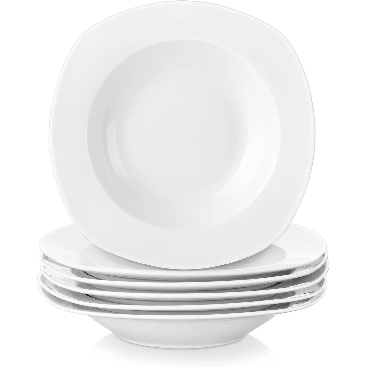 MALACASA Elisa Series Modern 6-Piece Porcelain Tableware Set, 8.5 Inch Deep Soup Plates (21.5x21.5x4 cm), Cream White BPA-Free Dishwasher-Safe Dining Plates for 6 People