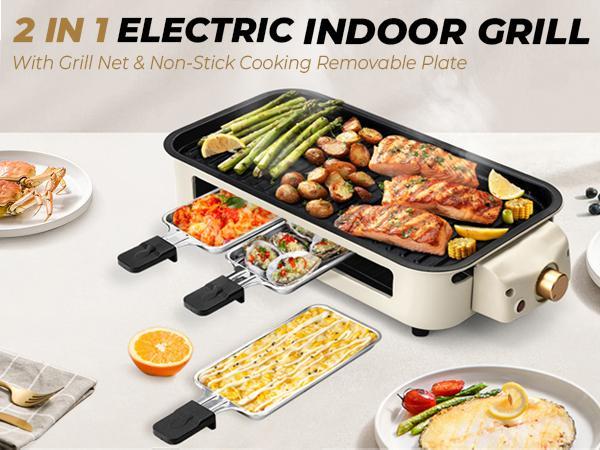 Pukomc  Indoor Smokeless Grill, Non-Stick Removable Grill Pan, Portable Electric Grill with Temperature Control, Fast Heat Up, Easy to Clean