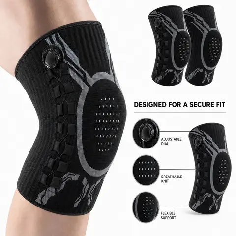 Unisex Adults' Professional Dial Elastic Knee Brace - Padded Patella Gel Pad, Adjustable Compression Support, Dual Side Stabilizers, Stretchy Sporty Protective Gear for M/XXL, Fitness, Outdoor Activities, Patented Dial System