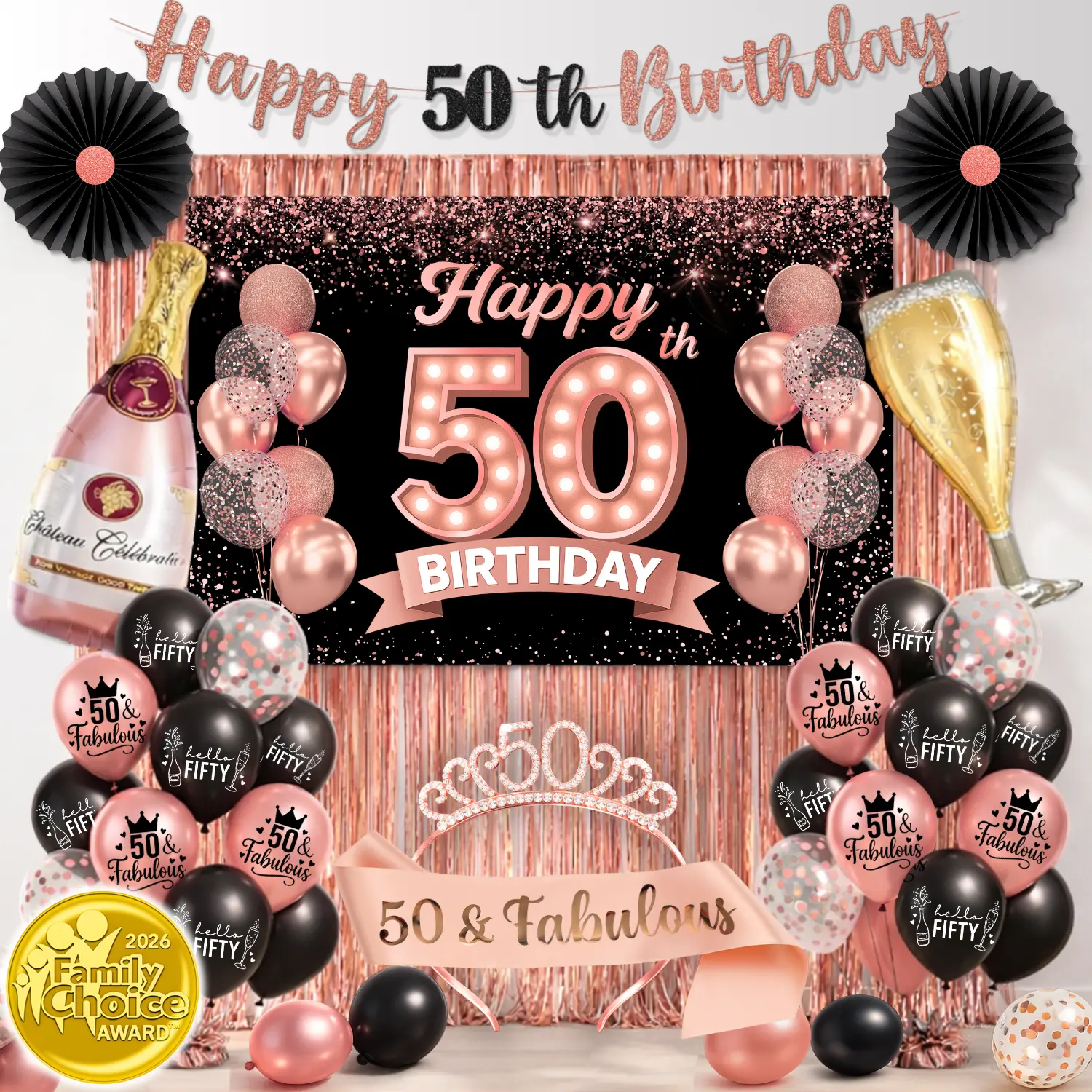 50th Birthday Party Decor for Women – Rose Gold & Black 50th Birthday Party Decor for Women – Rose Gold & Black