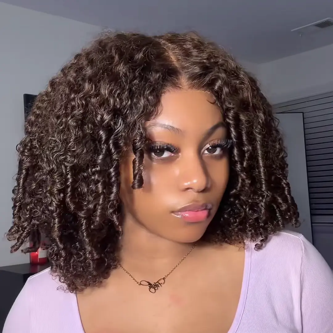 UNICE Glueless Beginner Friendly Afro Kinky Curly Human Hair, Chocolate Brown 7x5 HD Pre-Cut Lace Front with 250% Density, Pre-Plucked, Beginner Friendly Wigs, Glueless Wigs, Curly Hair, Human Hair Wigs