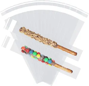 200 Pcs Thickened Pretzel Rod Bags - 2X10 Inches, Self Sealing Cellophane, Clear Individual Bags for Chocolate, Candies, Cookies Phinus