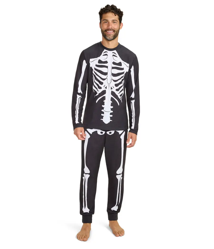Men's Skeleton 2-Piece Long Sleeve Halloween Spooky Nightwear, Menswear Sleepwear & Loungewear Set, Scary, Soft, Pajamas