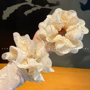 Ballet-Inspired Polka Dot Lace Scrunchie – Gentle, Elegant Low Ponytail Hair Tie for Women