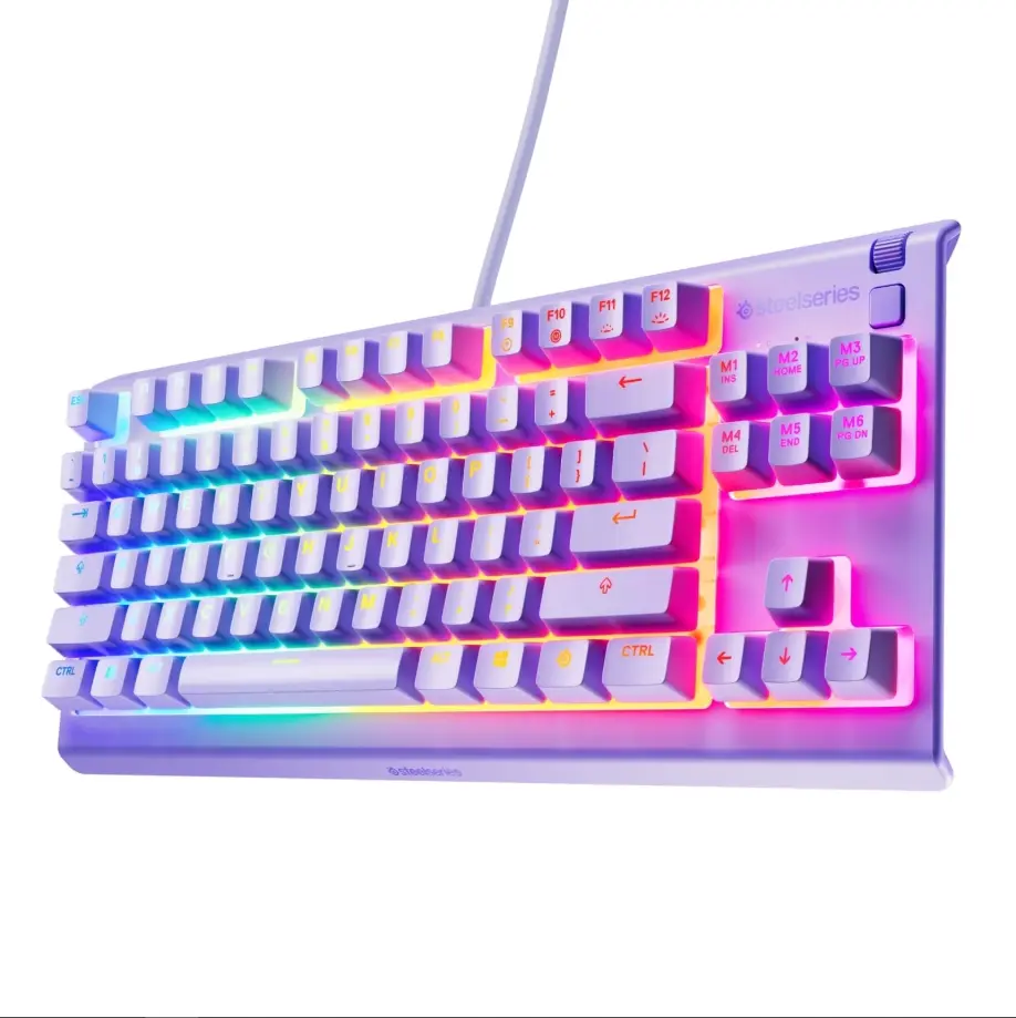 SteelSeries Apex 3 TKL Gaming Keyboard - Tenkeyless, RGB, Water & Dust Resistant - 8-Zone RGB Illumination — Whisper-Quiet Gaming Switch - Lavender