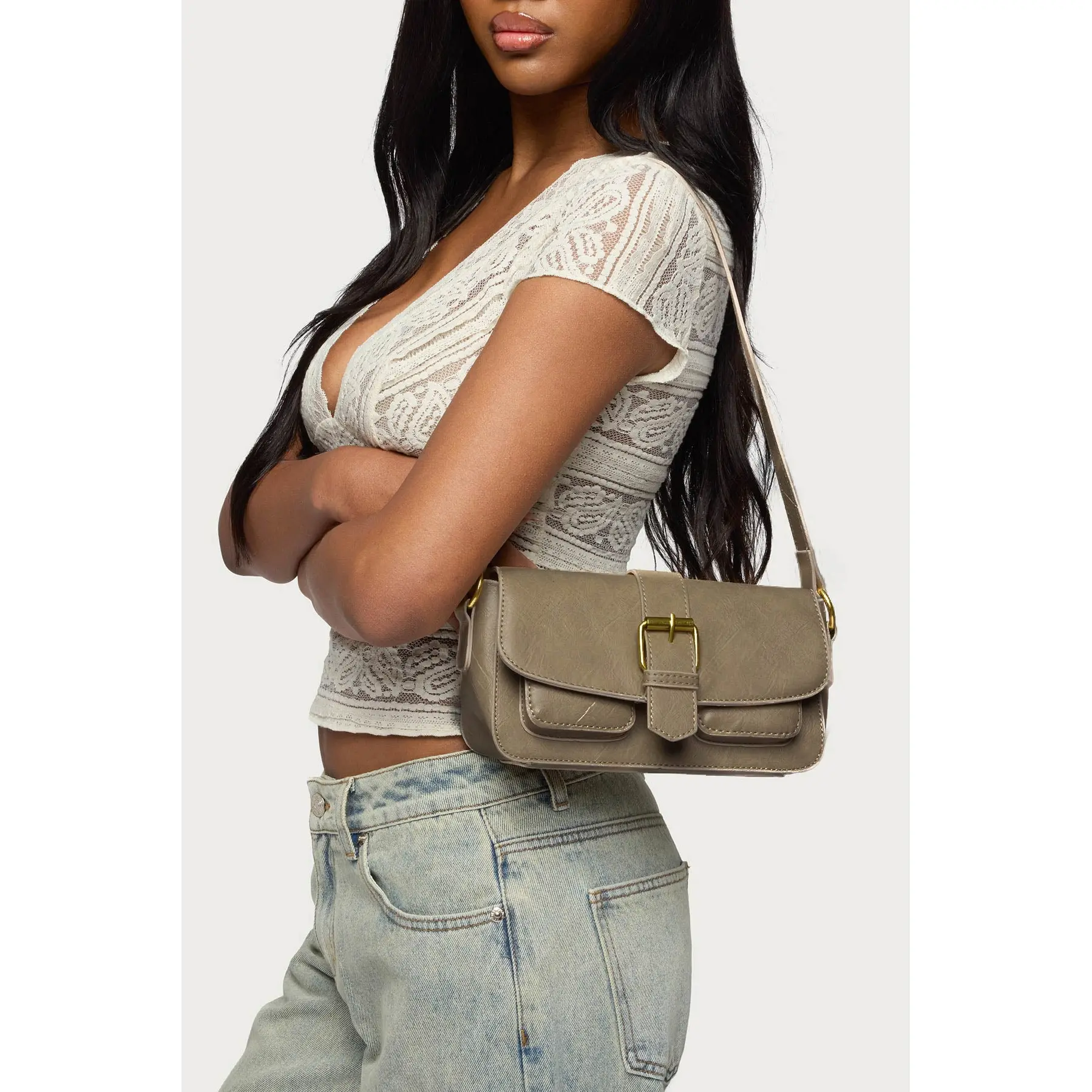 Faux Leather Buckle Bag