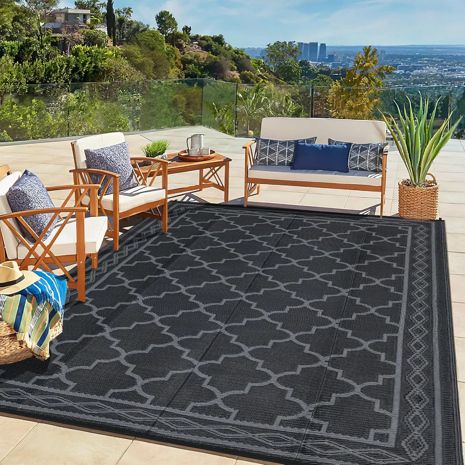 Outdoor Rug Waterproof Outdoor Plastic Straw Rug for Patio Reversible Portable Plastic Straw Rug Indoor Outdoor Carpet for Porch, Deck, Backyard, Balcony,back to school,dorm essentials,home decor,home essentials