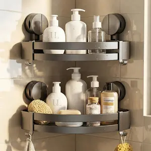 （Attention Usage Scenarios&Installation Steps）One-Touch Installation Aluminum Basket with Drainage No-Drill Shower Caddy with Hooks, Self-Adhesive Upgraded Design Featuring an Enlarged Vacuum Suction Cup; Crafted from Aluminum for Exceptional Durability