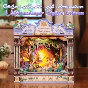 CUTEBEE A Midsummer Night's Dream DIY Miniature House 3D Wooden Puzzle Enchanted Forest Book Nook Shelf Insert Desktop Decor Shakespeare Gift for Adults【AF】