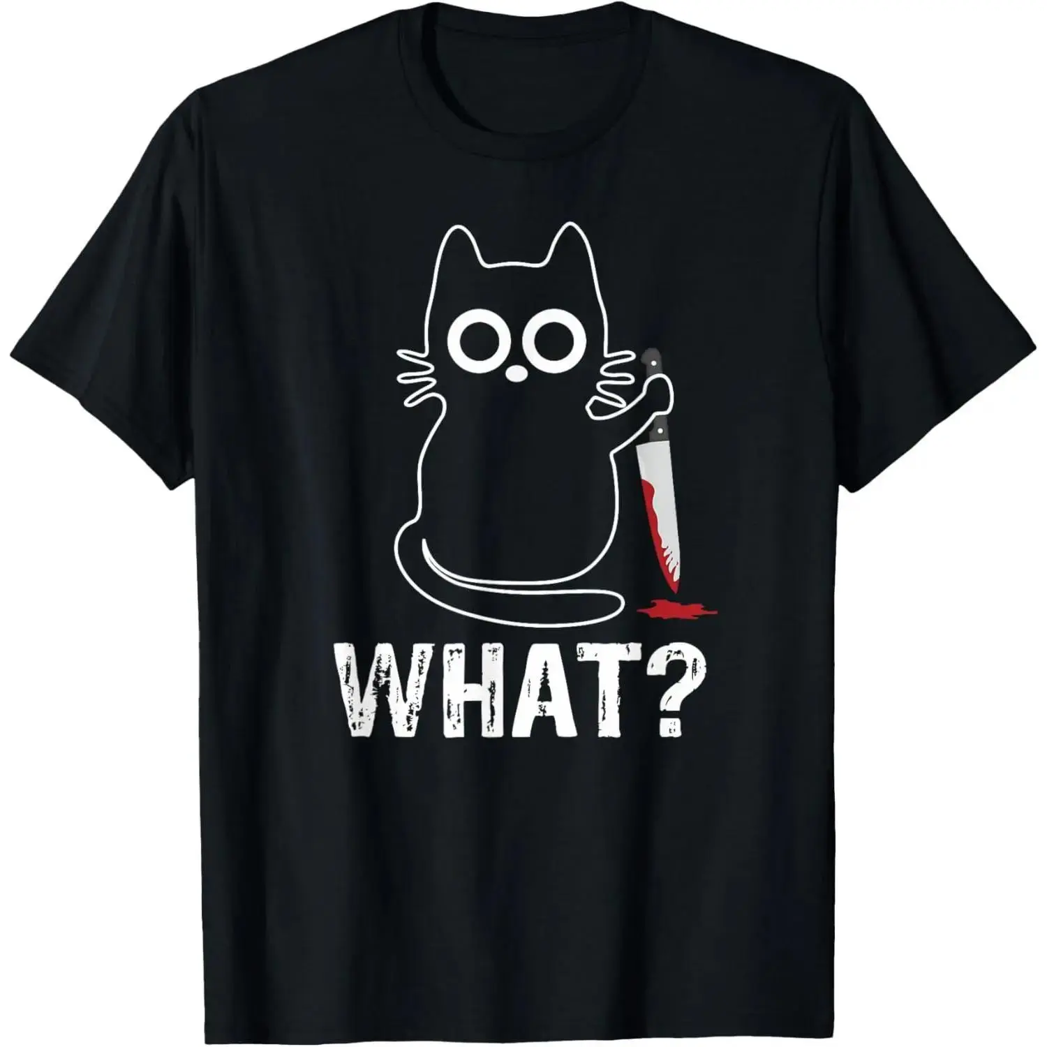Men's Casual Breathable Short-Sleeve T-Shirt, Funny Cat With Knife Graphic Design, Gym Tops
