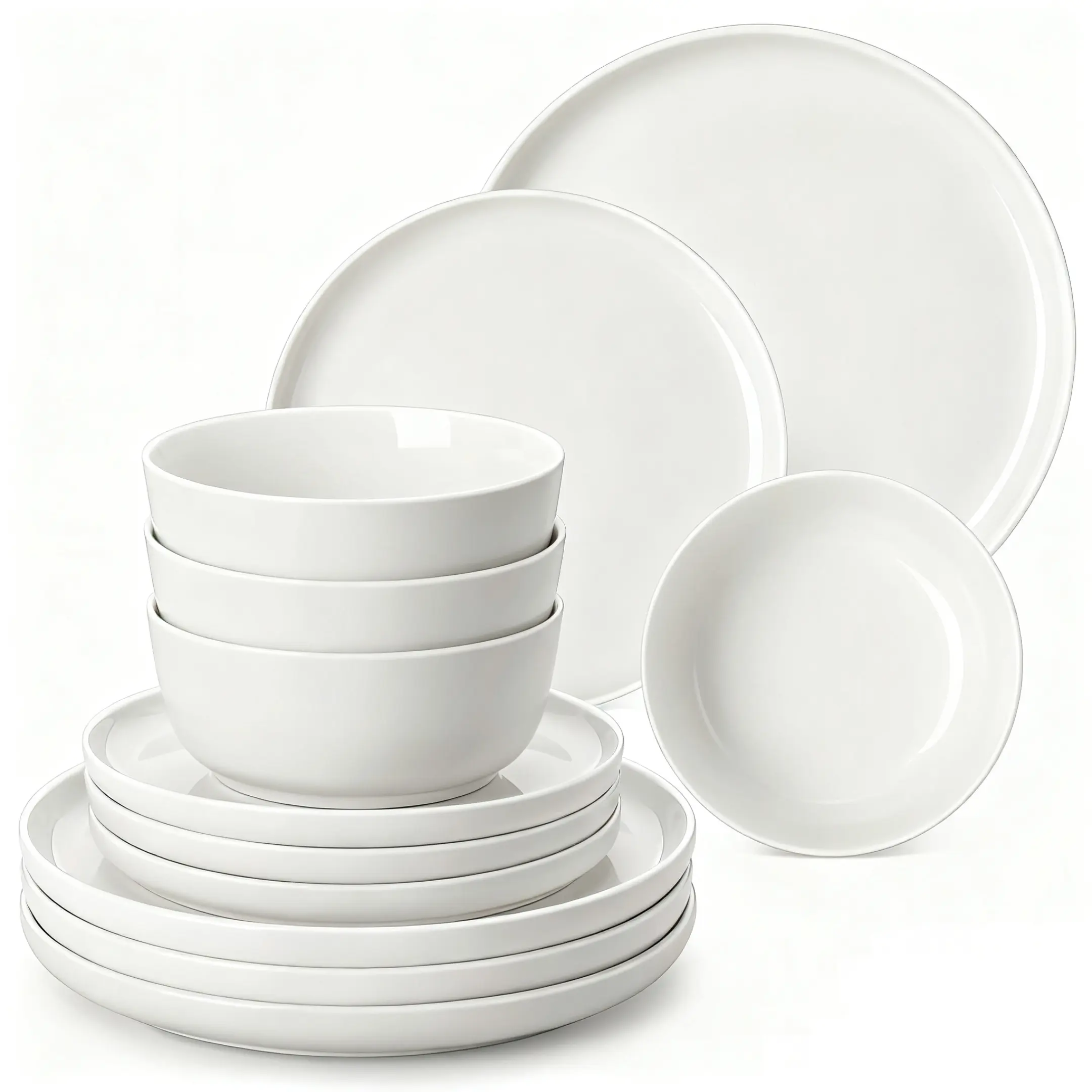 MALACASA MINA Collection Modern Ceramic Dinnerware Set - 12/16/18/24-Piece Everyday Tableware, Dishwasher & Microwave Safe, Scratch Resistant, Lead-Free, High Safety Porcelain Plates & Bowls