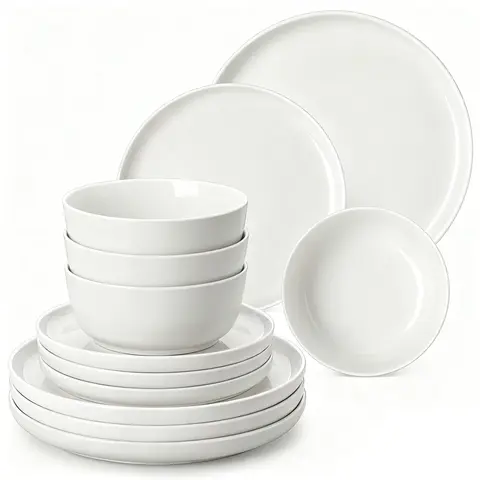 MALACASA MINA Collection Modern Ceramic Tableware Set - 12/16/18/24-Piece Dinner Sets with Scratch-Safe Plates, Lead-Free BPA-Free Porcelain Bowls, 2552°F Durable, Oven-Safe for Dishwasher, Microwave & Daily Meals (18 Pcs-Black Trim Option)