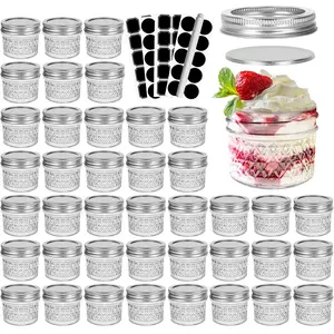 24 Pcs 4oz Clear Glass Mini Mason Jars with Silver Separable Lids Diamond Appearance Small Spice Canning Jars for Honey Jam Jelly Wedding Favors Kitchen Food Storage