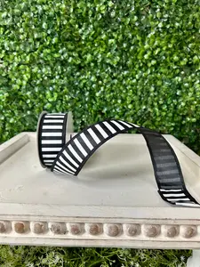 1.5 Inch By 10 Yard Black And White Stripe Ribbon