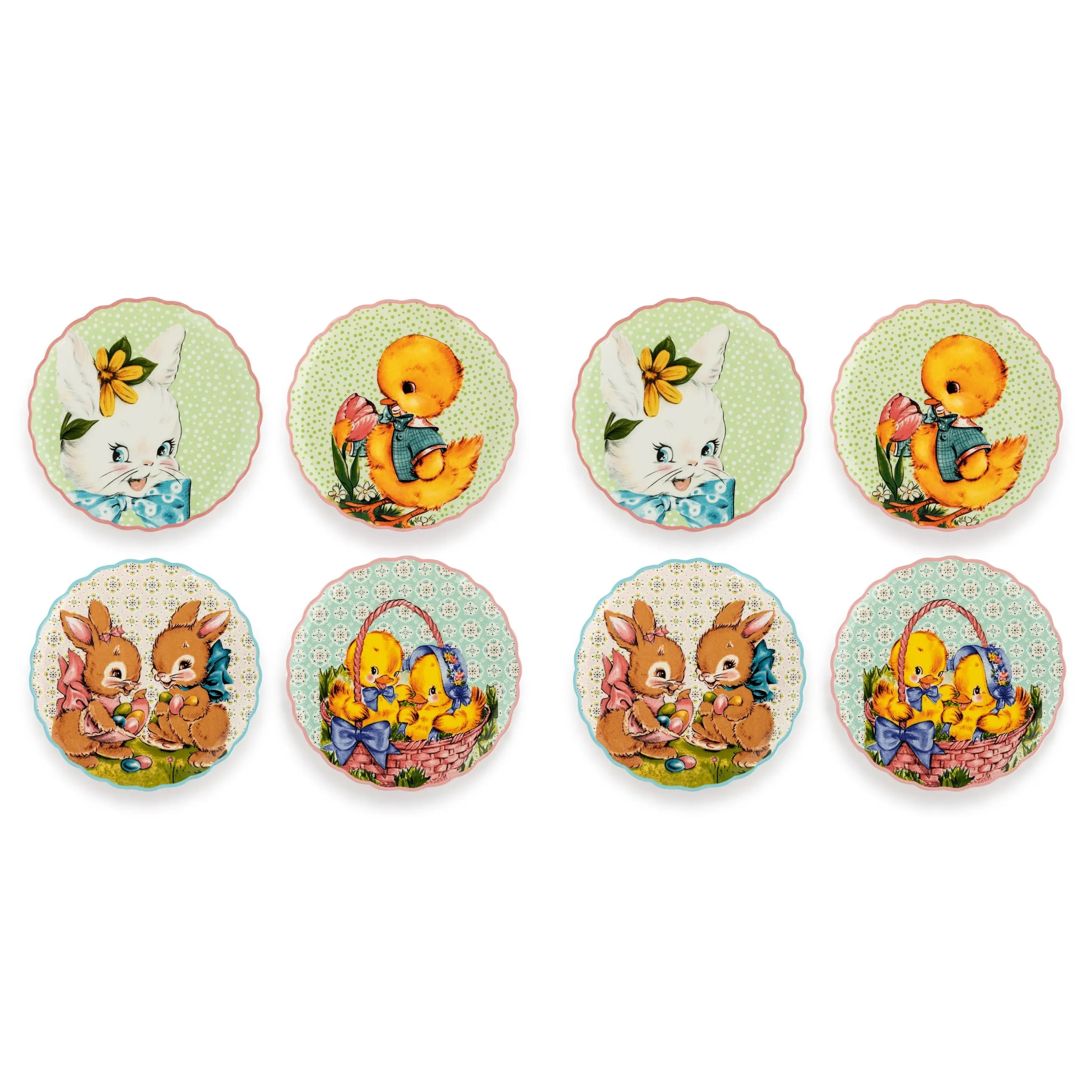 Mr. Cottontail Lightweight 8-in. Ceramic Easter Plates, Set of 8 - Home Cutlery Tableware, Modern Ceramic Dinnerware for Dining Table, Decorated Plates (0.77 lbs)