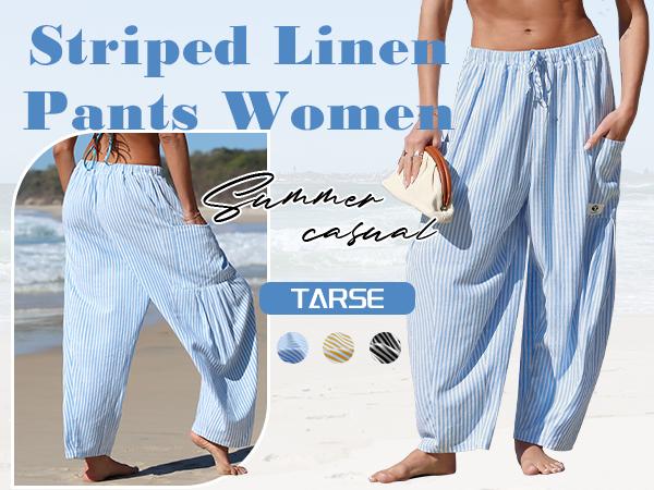 【SS26 Collection】TARSE Womens Wide Leg Gingham Striped Plaid Pants Casual Barrel Loose Drawstring Low Waist Palazzo Harem Pants with Pockets 【SS26 Collection】TARSE Womens Wide Leg Gingham Striped Plaid Pants Casual Barrel Loose Drawstring Low Waist Palazzo Harem Pants with Pockets