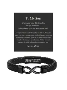 1PC Unique Gift for Son, Birthday Gifts for Son from Mom Leather Bracelet, Leather Braided Bracelet, Knotted Bracelet Jewelry for Son from Dad, Bracelet for Daily Wear Gift for Son
