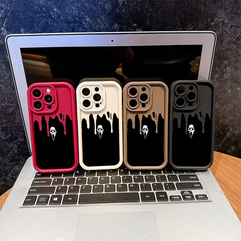 Scream Ghostface Dripping Art Customized Silicone Phone Casing - Horror Movie-Inspired Protective Shockproof Accessory, Anti-Drop Cover for iPhone 17,16,15,14 Pro Max,14,13,12,11 Pro Max Plus Series
