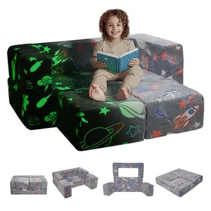 VEVOR Kids Couch,  4Pcs Toddler Couch Sofa Bed, Kids Chair Seat Playroom Furniture, Child Sectional Sofa with Removable Cover for Kids Girls & Boys, Dark Grey