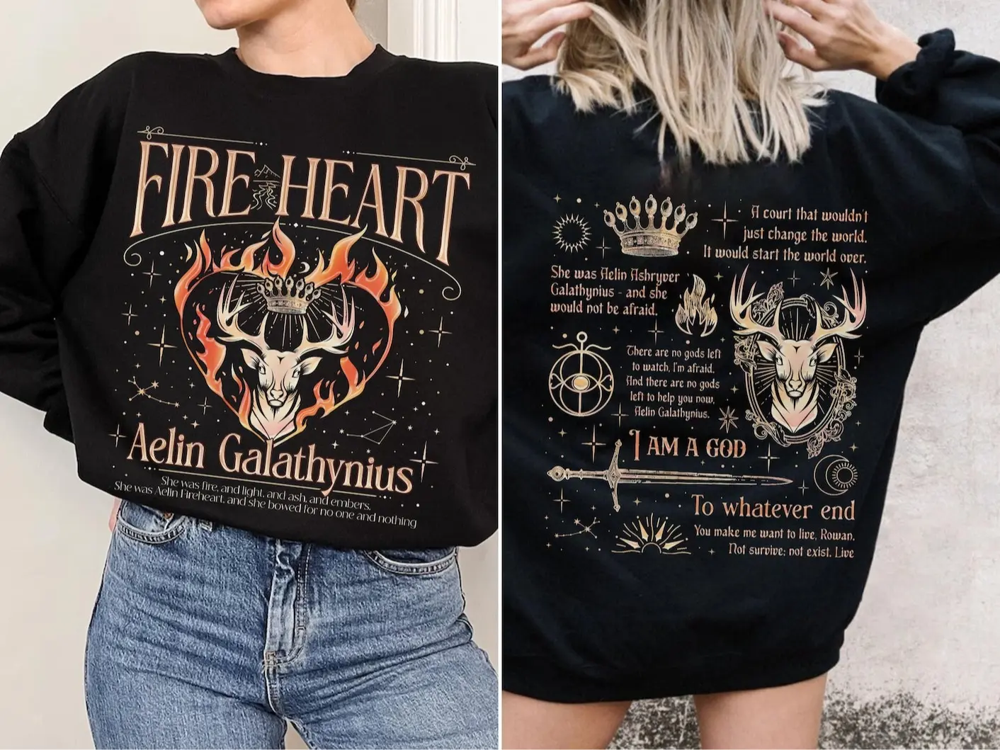 Fireheart TOG Fan Merch T-Shirt - Sweatshirt - Hoodie, Aelin Galathynius Fireheart T-Shirt, To Whatever End Tee, Bookish Gift, Fantasy Apparel
