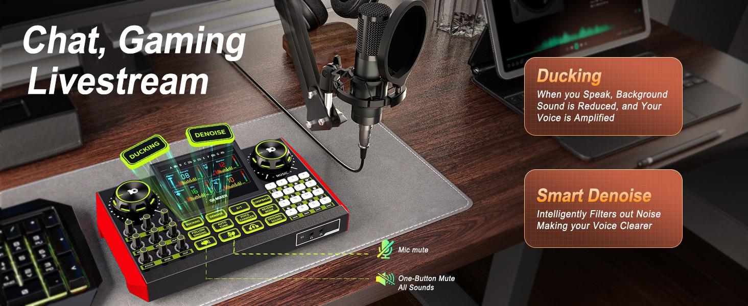 Tenlamp G9 Series Live Streaming Sound Card with Voice Changer, Dual-Level Noise Reduction & Built-in 2000mAh Battery Mixer for Live Streaming, Singing & Video Production (Optional Microphone Kit) Tenlamp G9 Series Live Streaming Sound Card with Voice Changer, Dual-Level Noise Reduction & Built-in 2000mAh Battery Mixer for Live Streaming, Singing & Video Production (Optional Microphone Kit)