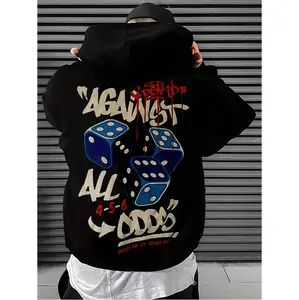 Against All Odds Men’s Graphic Hoodie With Dice Print And Kangaroo Pocket For Fall Winter Comfort