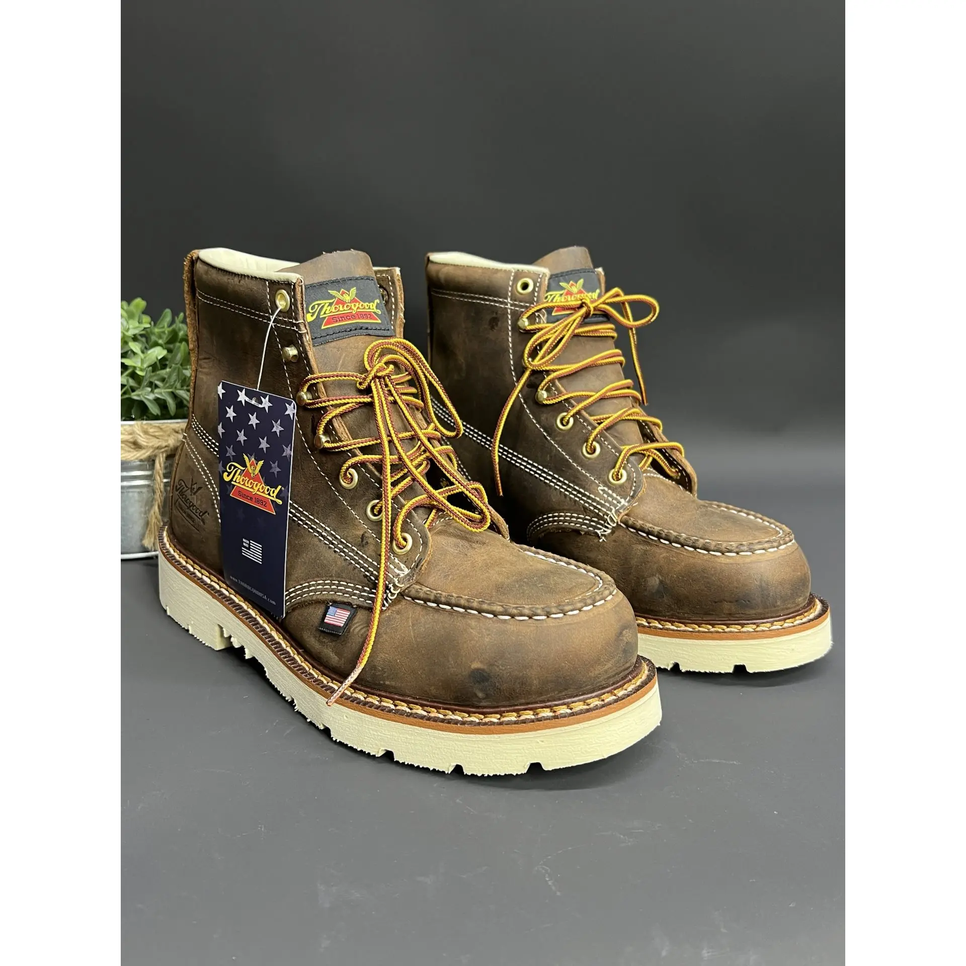 Thorogood Men's American Heritage Crazy Horse Brown Moc Steel Toe 6" Lace Up Work Boot