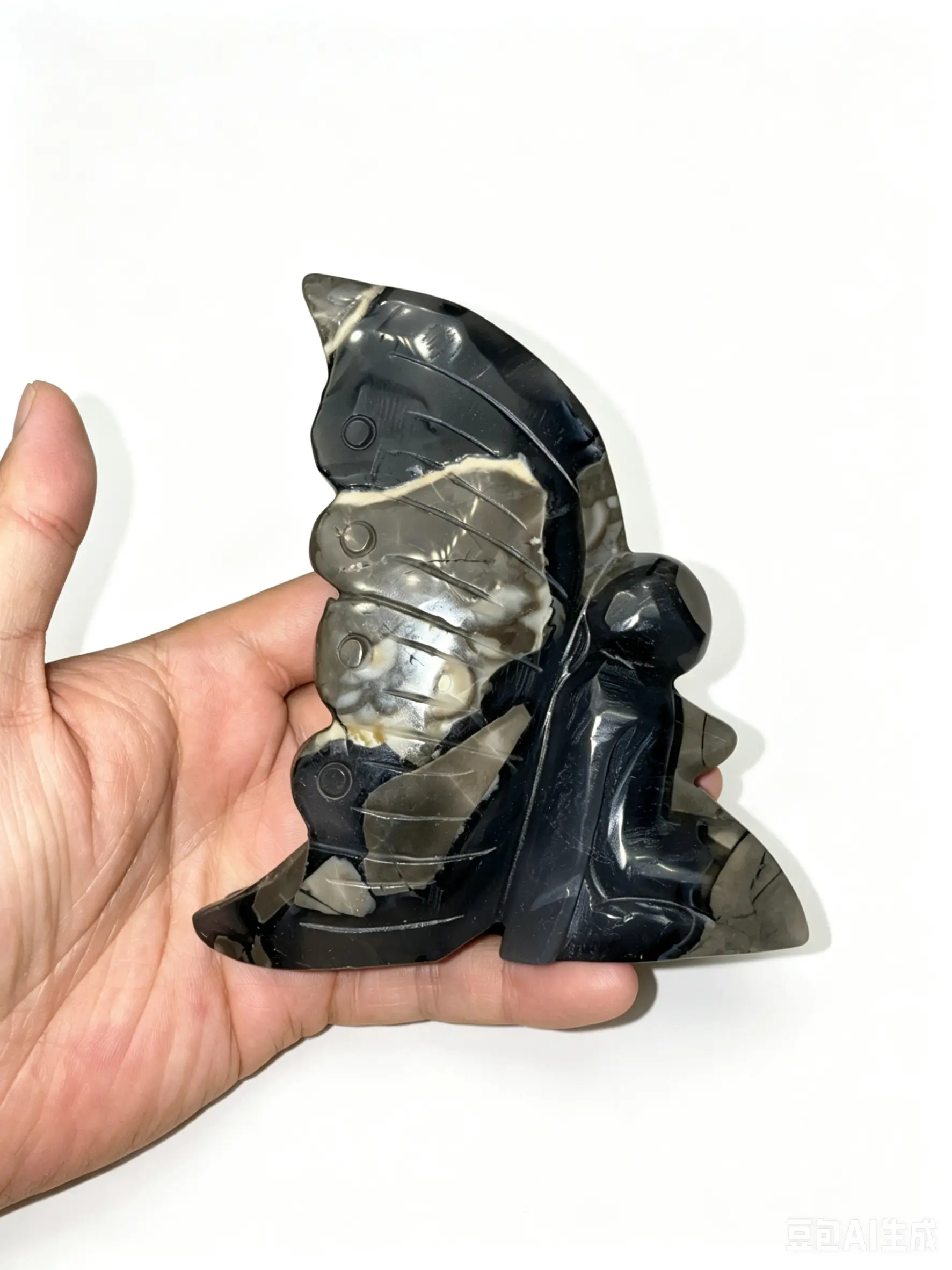 Hand-Carved Whimsical Fairy Volcanic Agate Chalcedony Stone Figurine - UV-Reactive Subtle Iridescent Flashes Crystal Carving, Witchy Decor for Nature Lovers, Supports Transformation, Strength, Personal Growth, Collectible Gift