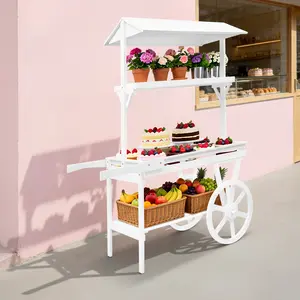 Wooden Rolling Plant Stand Cart Indoor Flower Pot Holder Shelf Freestanding with Wheels for Living Room Balcony White 52 8in Tall