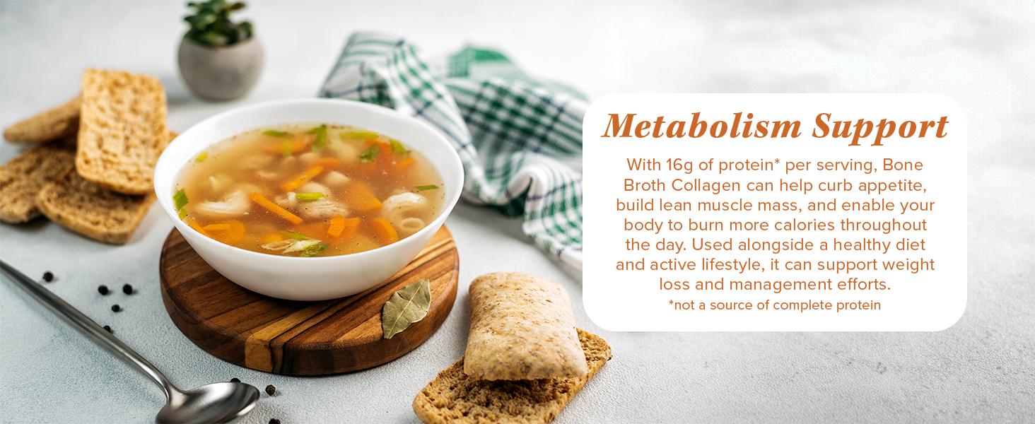 Vitauthority Bone Broth Collagen Supplement Delicious Chicken and Herb Flavored - 16g Protein & Types I II III - Nourishes Skin Hair Nails Joints Gut - Easy Preparation High Performance - 15 Servings - Fitness