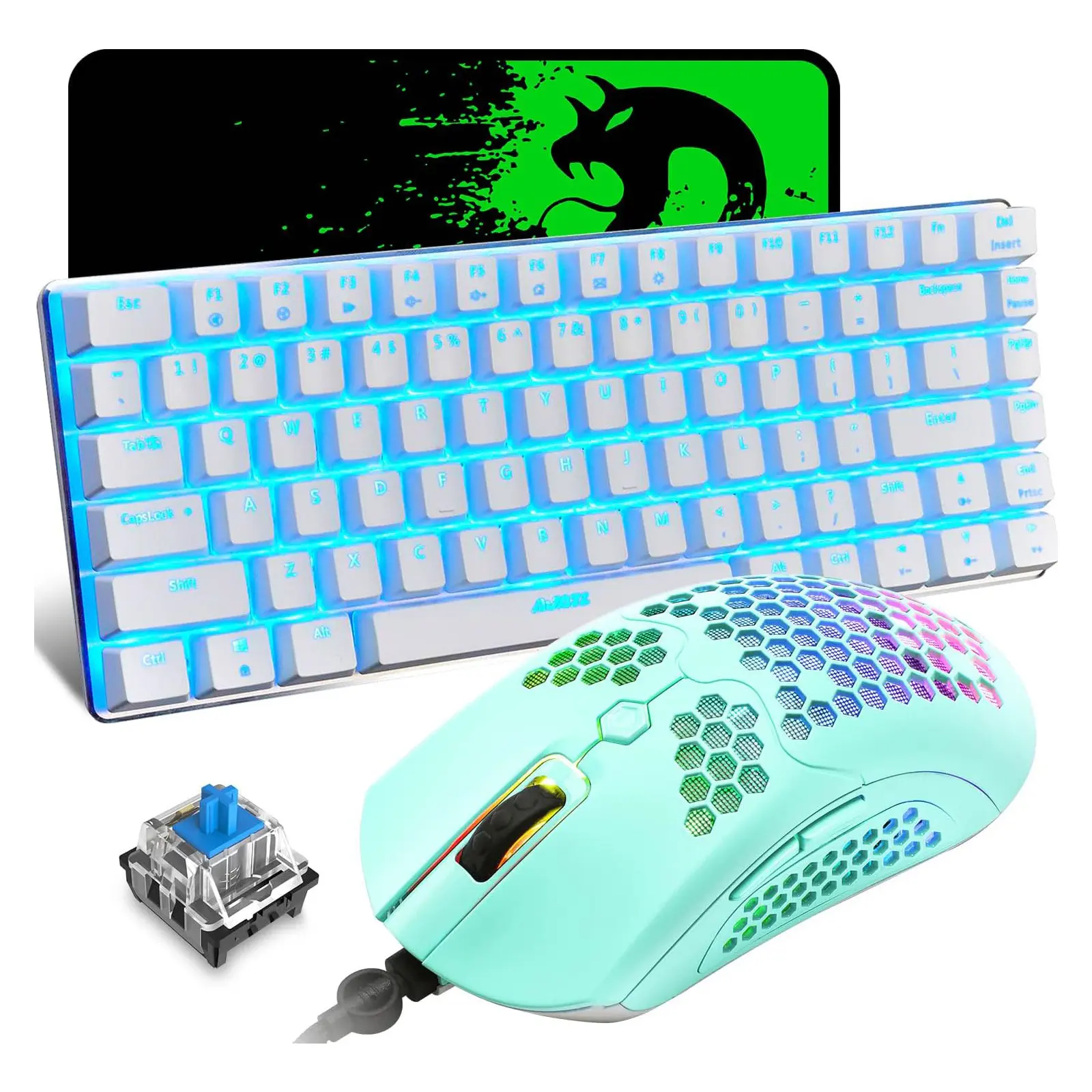 Gaming Desktop Keyboard & Mouse Combos, Wired 82-Key LED Backlit Mechanical Keyboard, 12000 DPI RGB Mouse, Green Mousepad for PC Mac